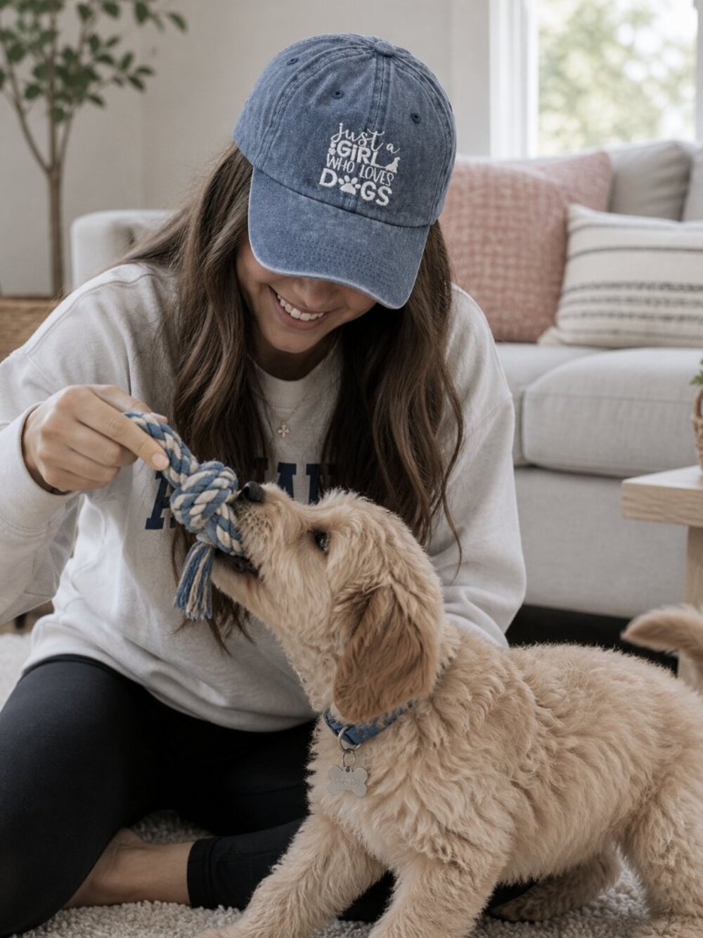Dogs Adjustable Baseball Cap, Just A Girl Who Loves Dogs Hat, Washed Denim